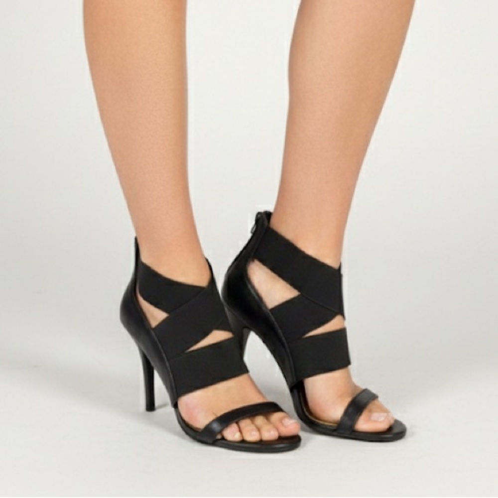 Attention Black Strappy High Heels band zipper ankle Fitz women’s 8